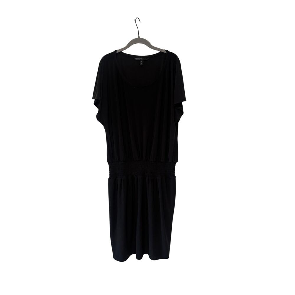 White House Black Market Black Blouson Dress Women’s XL Short Sleeve Stretch - Picture 2 of 9